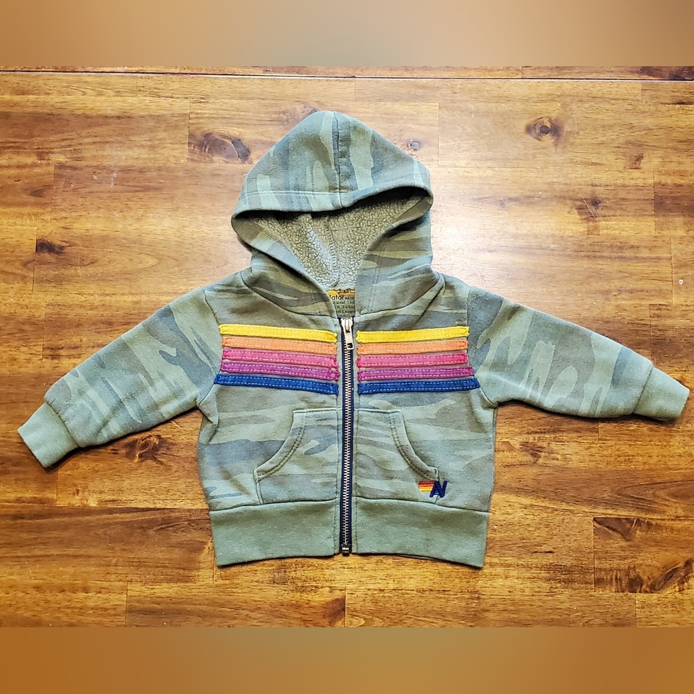 Aviator Nation Baby Hoodie Camouflage with Rainbow Stripes - 3-6 Months